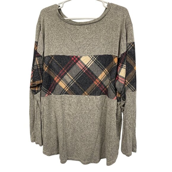 Maurices 24/7 Womens Long Sleeve Plaid Accent Top Size 3 - Picture 1 of 5